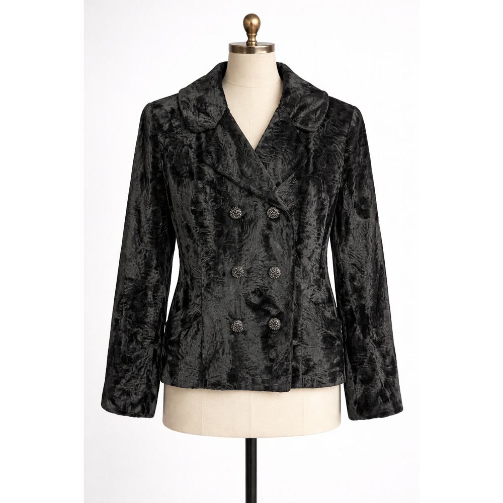 Vintage Black Faux Fur Jacket Rhinestone Buttons Borella Fur